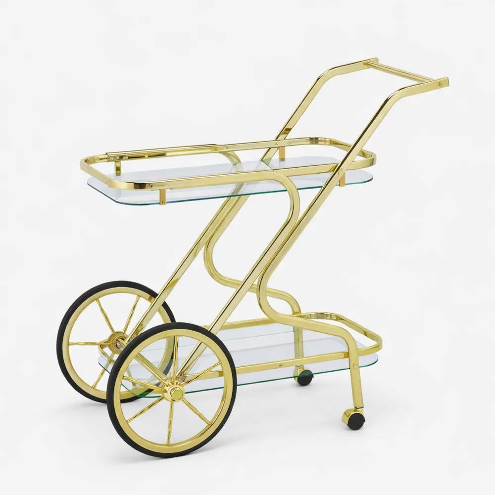 Chariot de Service à 2 Niveaux en Verre et Métal