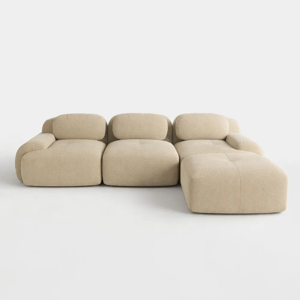 Canapé d'angle modulaire en velours côtelé avec pouf, configuration libre, canapé en L pour salon, sans montage