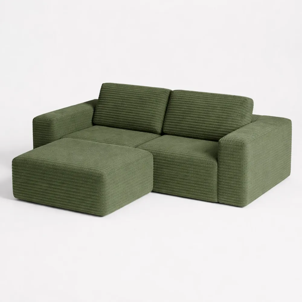 Canapé d'angle L modulaire en velours côtelé avec méridienne