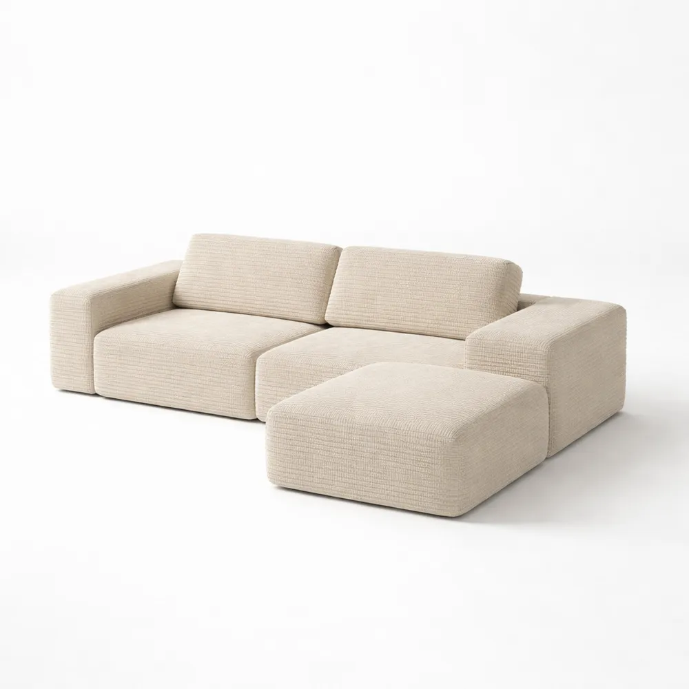 Canapé d'angle modulaire confortable en velours côtelé avec ottoman