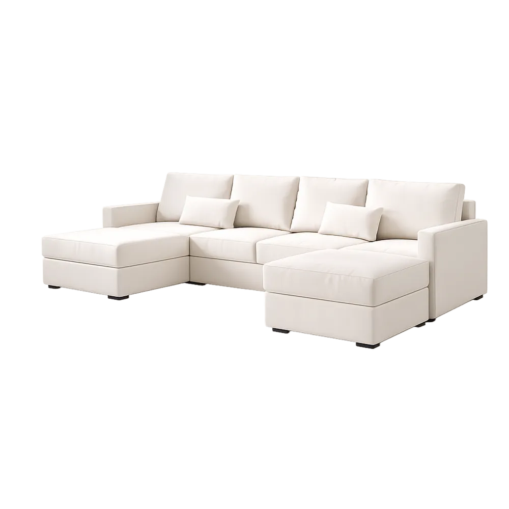 Canapé d'angle panoramique convertible beige