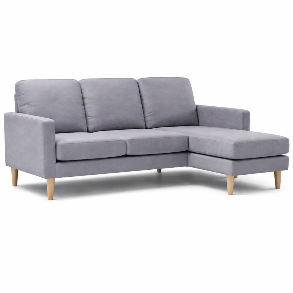 Canapé d'angle réversible en tissu, 3 places, gris clair