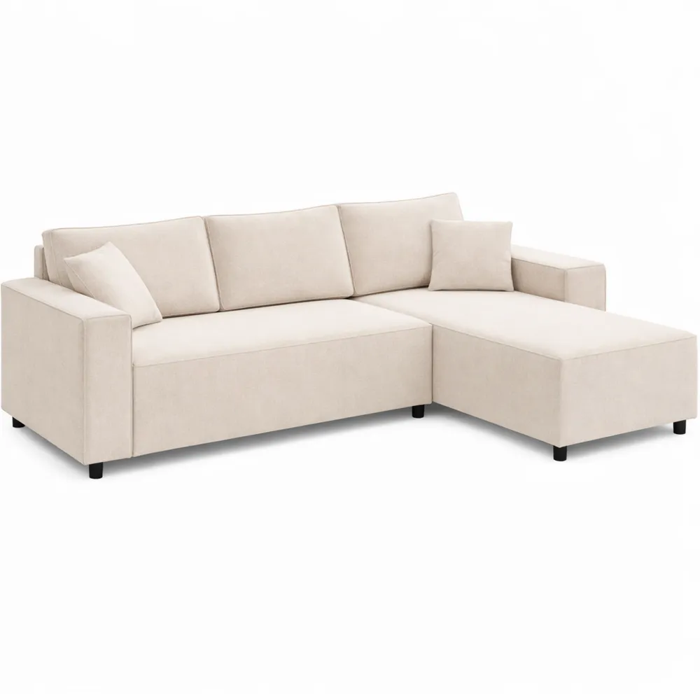 Canapé d'angle réversible en velours côtelé pour salon, moderne, 3 places, crème