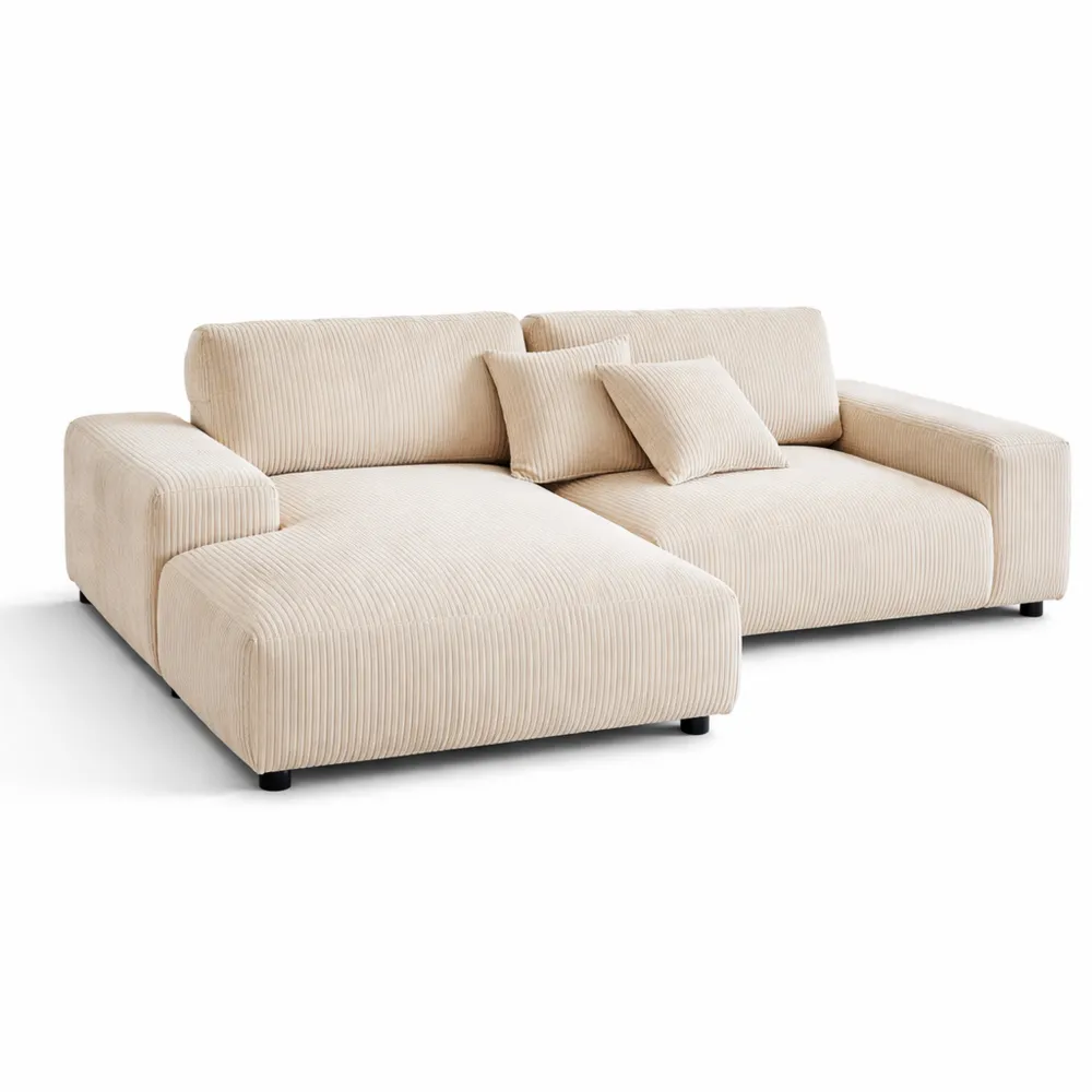 Canapé d'angle réversible en velours côtelé beige 4 places