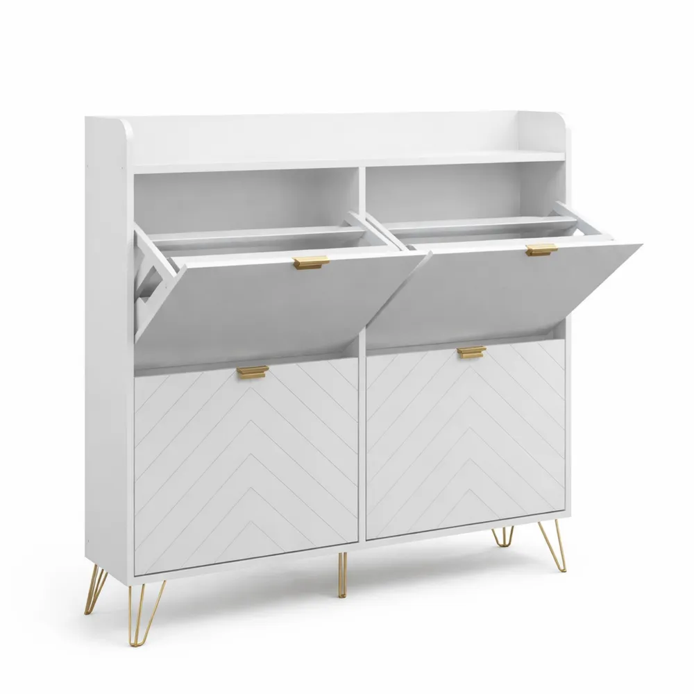 Armoire à Chaussures à 4 Abattants, Étagère Réglable pour Grand Rangement