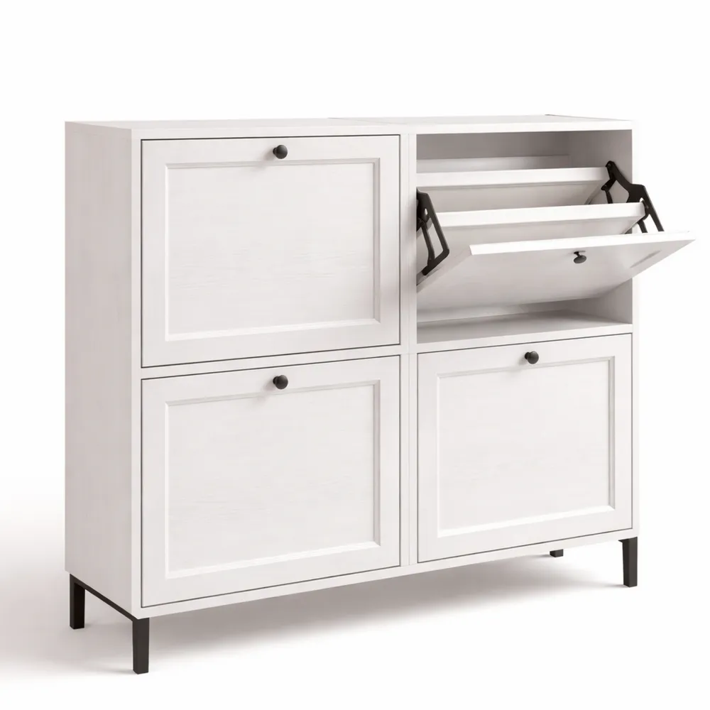 Armoire à Chaussures 4 Abattants, Design Moderne, Blanc, pour Entrée