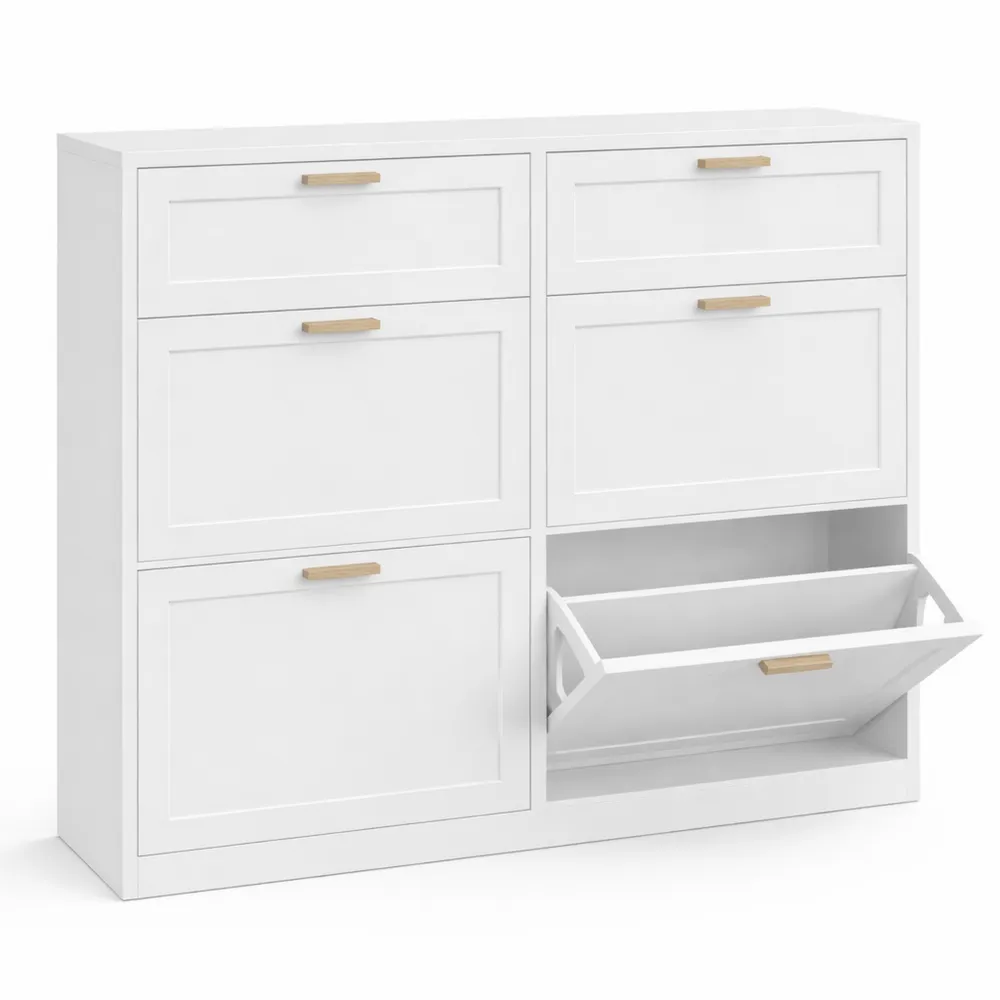 Armoire à Chaussures avec Tiroirs Rabattables et Cloisons Réglables, Capacité 16-24 Paires, Blanc