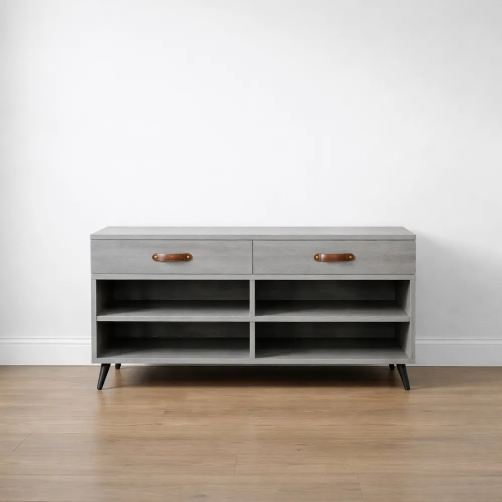 Banc à chaussures avec rangement, bois gris 4 étagères