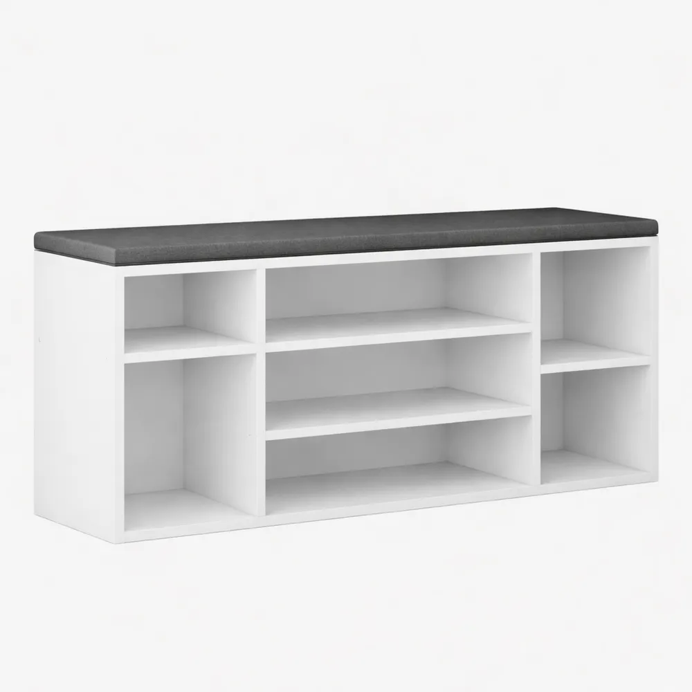 Meuble d'entrée à chaussures avec coussin en tissu, 7 compartiments