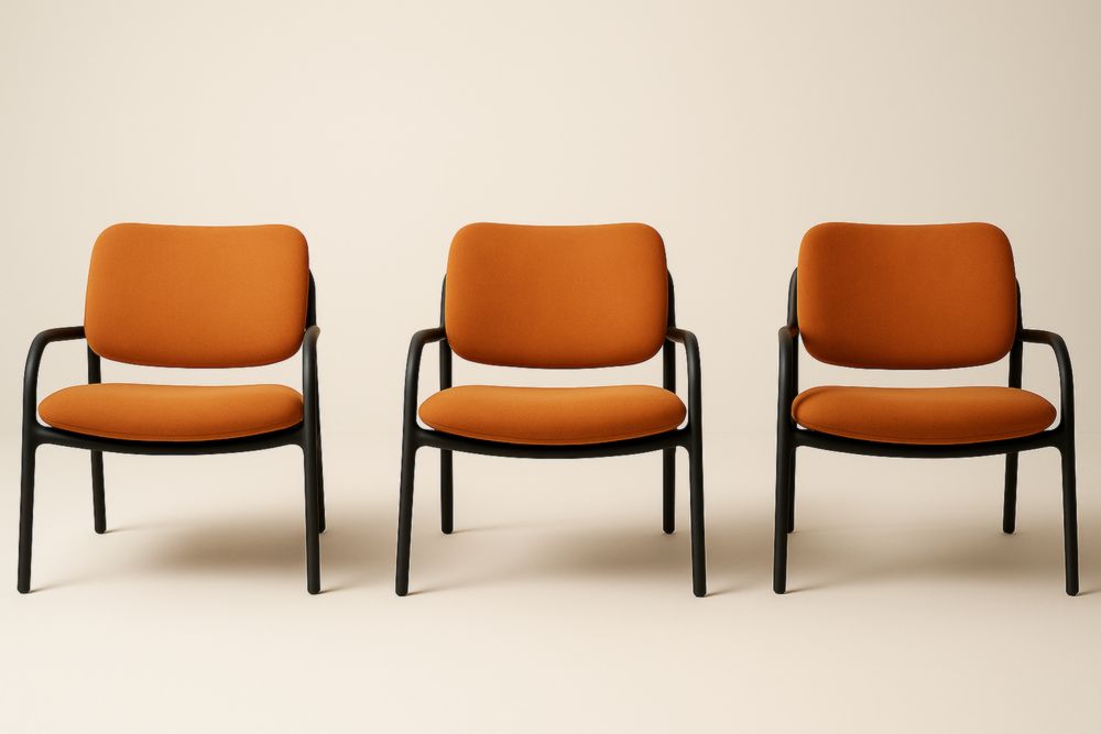 Set di 3 sedie da pranzo in metallo nero con seduta in tessuto arancione