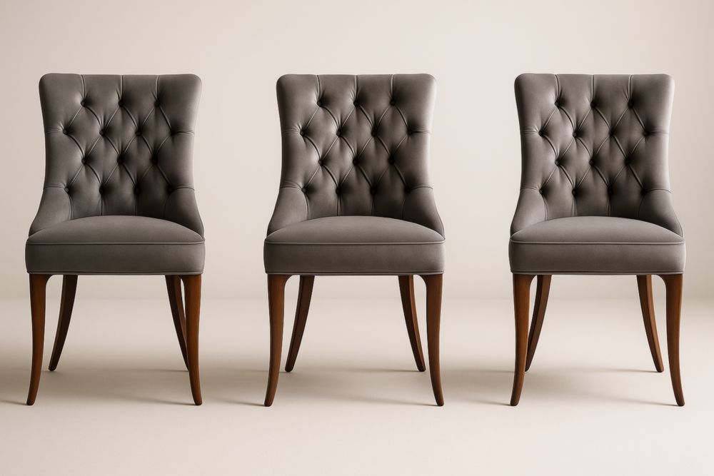 Set di 3 sedie da pranzo in velluto grigio con gambe in legno