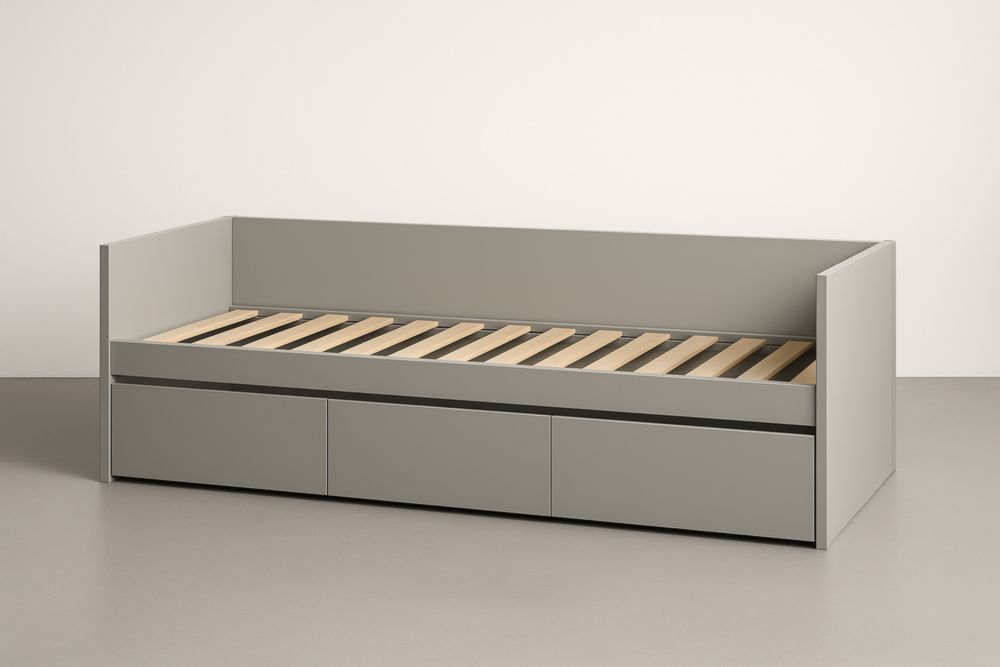 Letto singolo con cassetti in MDF e legno Grigio 200x90x80 cm