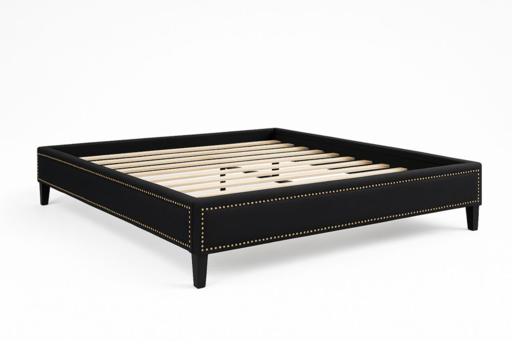 Struttura letto in Legno massello Rivestito in Pelle Sintetica Nero 200x160x25 cm
