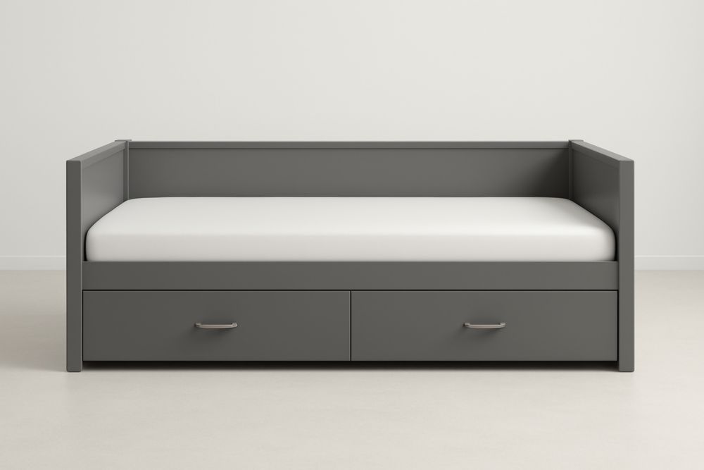 Letto Divano con Cassetti in Legno Massello Grigio 200x80x85 cm