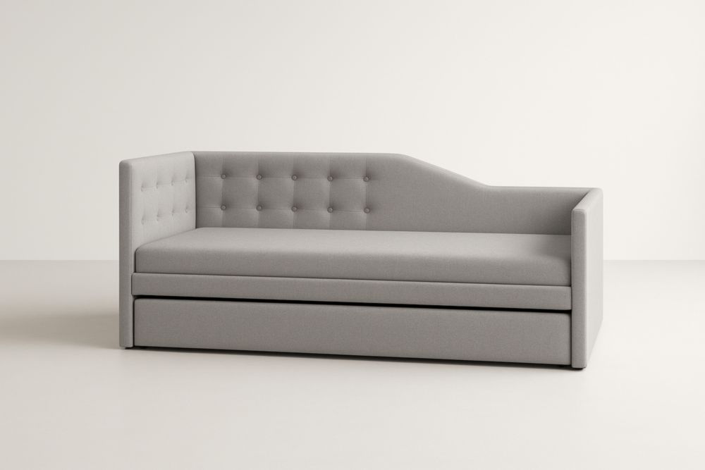 Divano letto grigio in tessuto poliestere con struttura in legno Massello Materasso