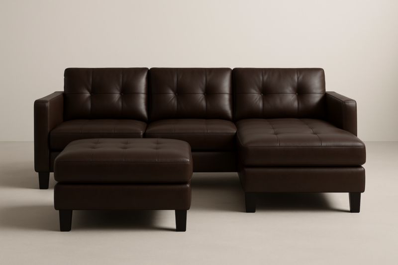 Set Divano 3 Posti e Pouf in PU con Imbottitura in Schiuma e Struttura in Pino