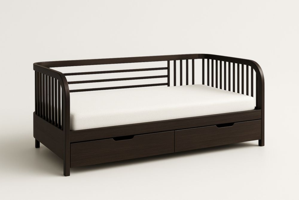 Divano Letto in Legno massello con Cassetti e Materasso Bianco/Marrone