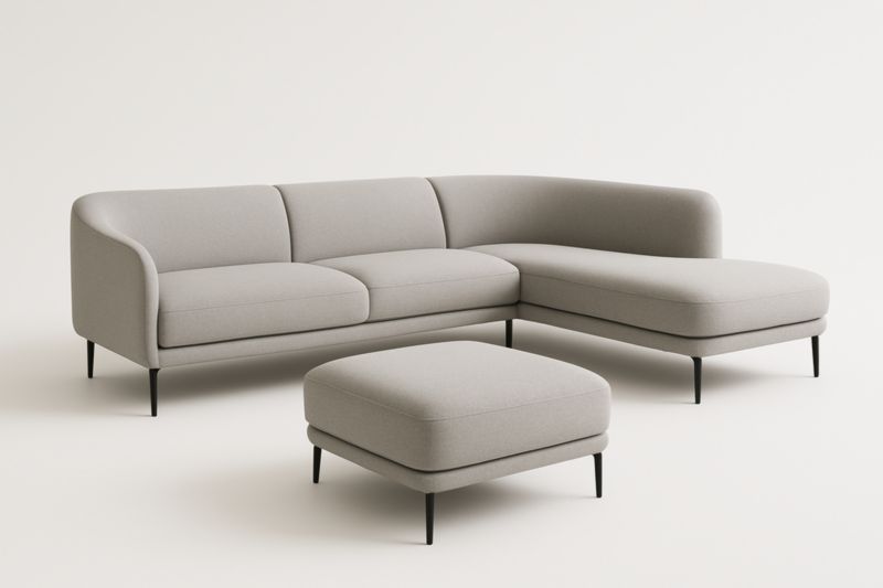 Divano Angolare 274×210×85 cm in Tessuto Poliestere con Imbottitura in Schiuma e Struttura in Acciaio, Include Pouf 75×75×45 cm