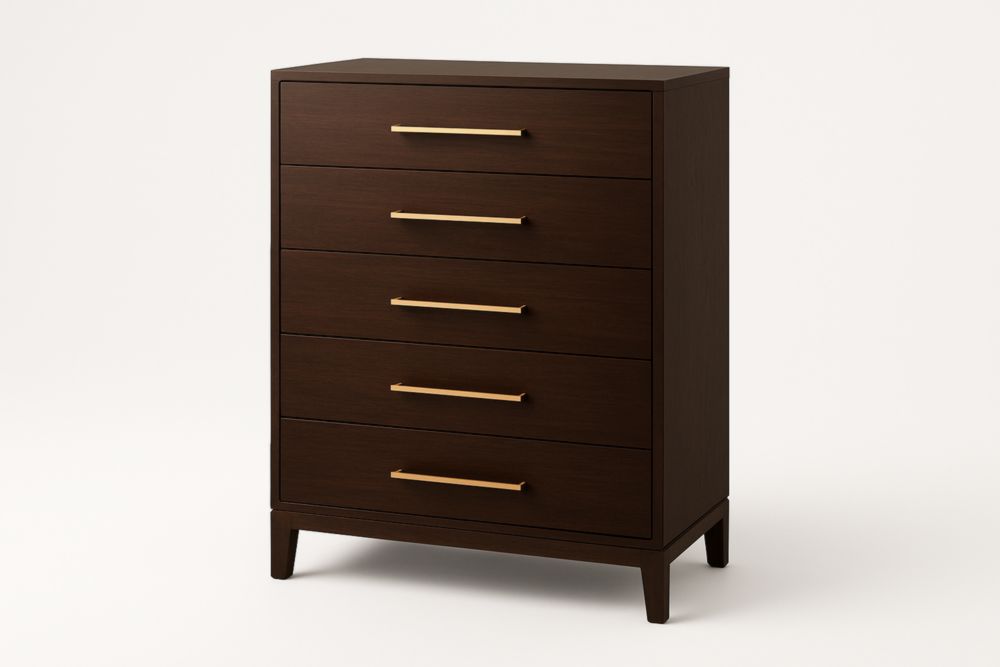 Cassettiera in Legno e Ottone 5 Cassetti Marrone