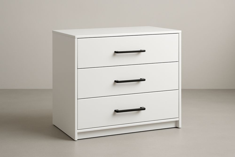 Cassettiera a Tre Cassetti Bianco in MDF con Maniglie Metalliche - 80x40x75 cm