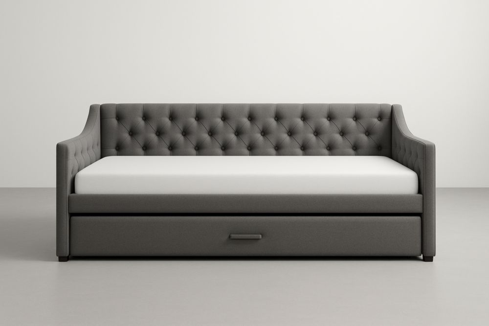 Divano letto matrimoniale in tessuto con contenitore Grigio 210x100x90 cm Materasso