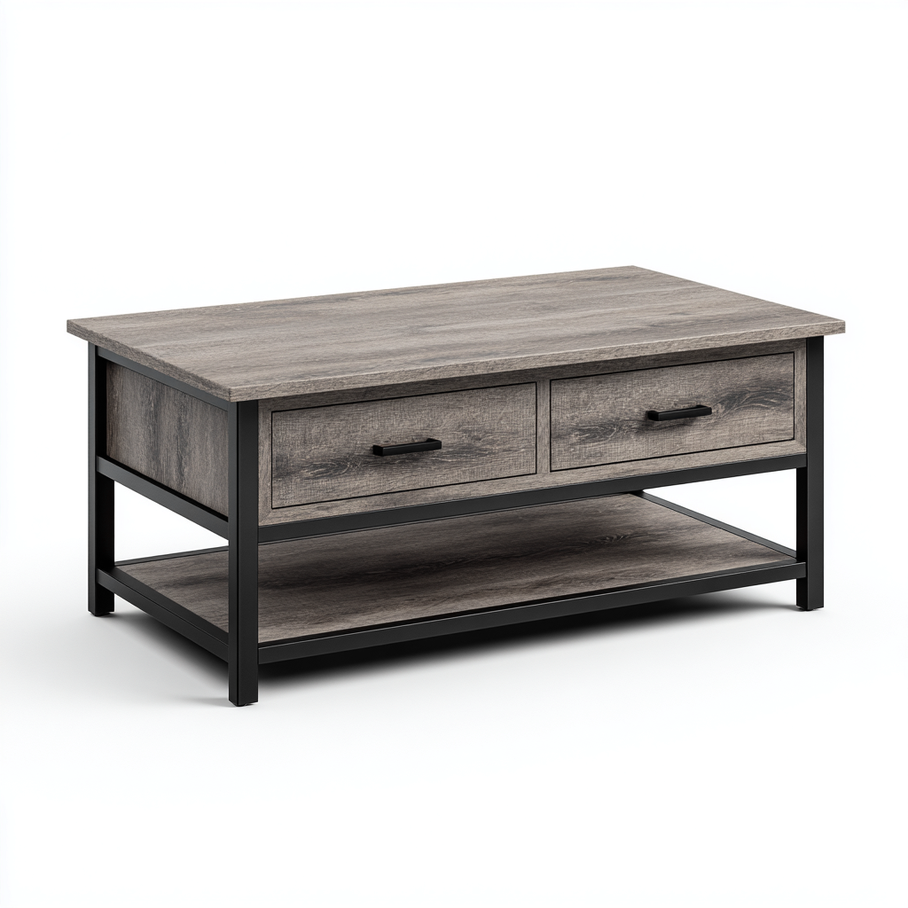 Mesa de centro - madera-metal - 110x60x45 cm - gris-negro - estilo industrial-Havenupbay