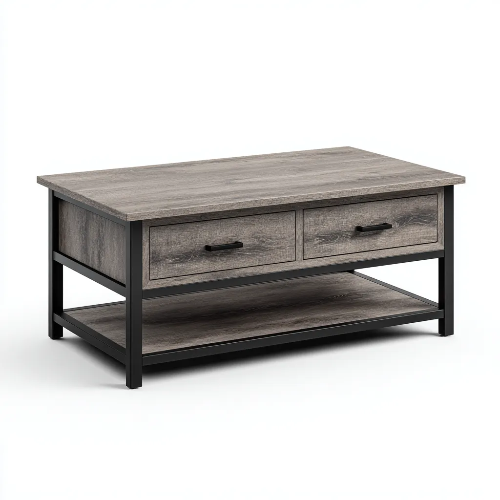 Mesa de centro - madera-metal - 110x60x45 cm - gris-negro - estilo industrial-Havenupbay