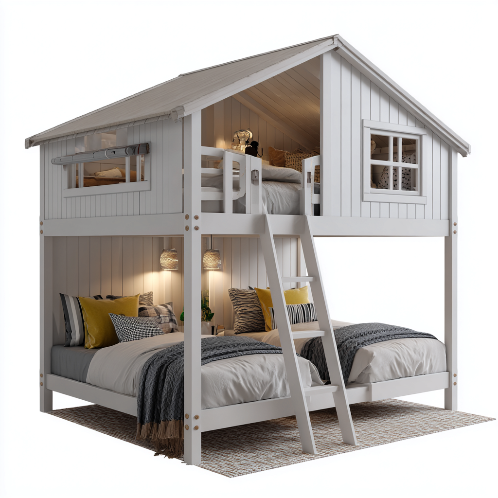 Literas - madera - 245x160x260 cm - blanco - diseño casita elevada-Havenupbay