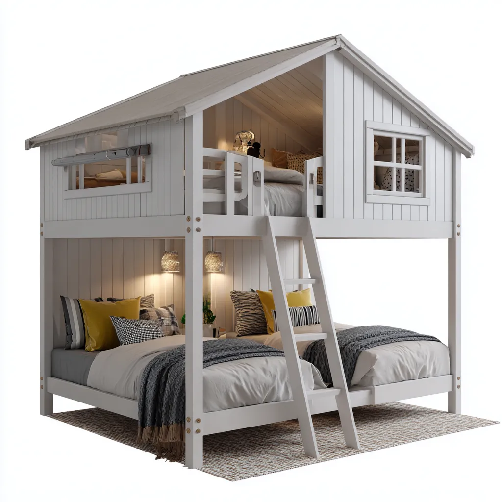 Literas - madera - 245x160x260 cm - blanco - diseño casita elevada-Havenupbay