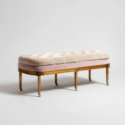 Banco de entrada-terciopelo-madera tallada-125x42x51 cm-beige-rosa-dorado-estilo clásico francés-Havenupbay