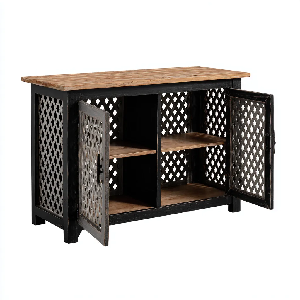 Zapatero - madera metal - 100x35x80 cm - negro-madera natural-gris metal - estilo rústico-Havenupbay