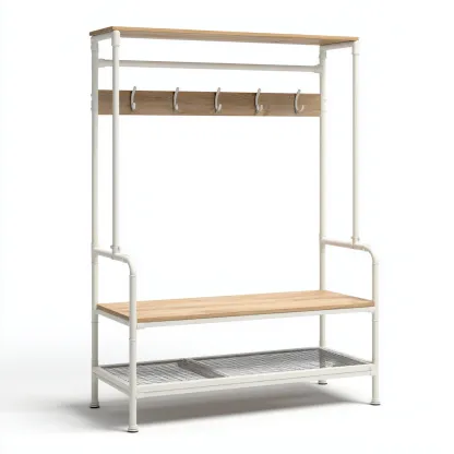 Percheros - metal - madera - 100x35x175 cm - blanco-madera - diseño moderno-Havenupbay