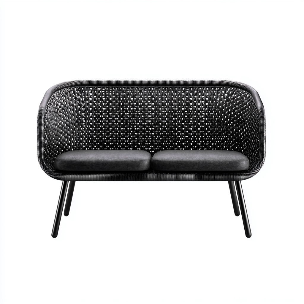 Banco de jardín - metal - ratán sintético - tela - 128x62x78 cm - negro - diseño moderno-Havenupbay