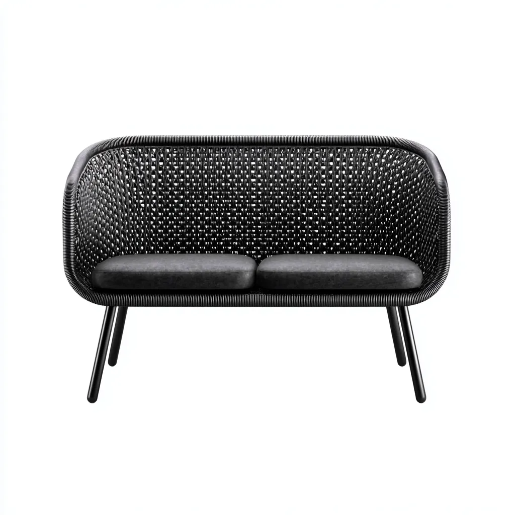 Banco de jardín - metal - ratán sintético - tela - 128x62x78 cm - negro - diseño moderno-Havenupbay