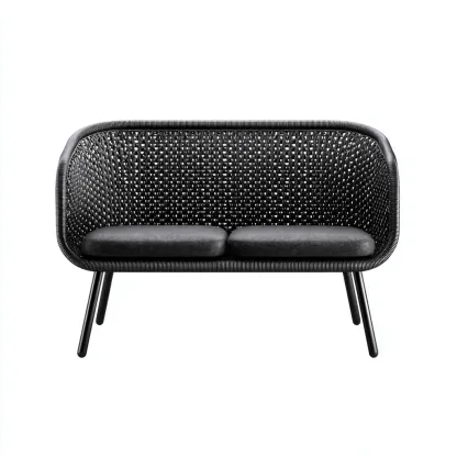 Banco de jardín - metal - ratán sintético - tela - 128x62x78 cm - negro - diseño moderno-Havenupbay