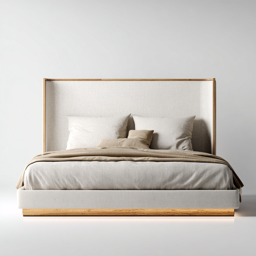 Camas matrimoniales - tapizada en tela - 200x160x125 cm - beige - estilo moderno minimalista-Havenupbay