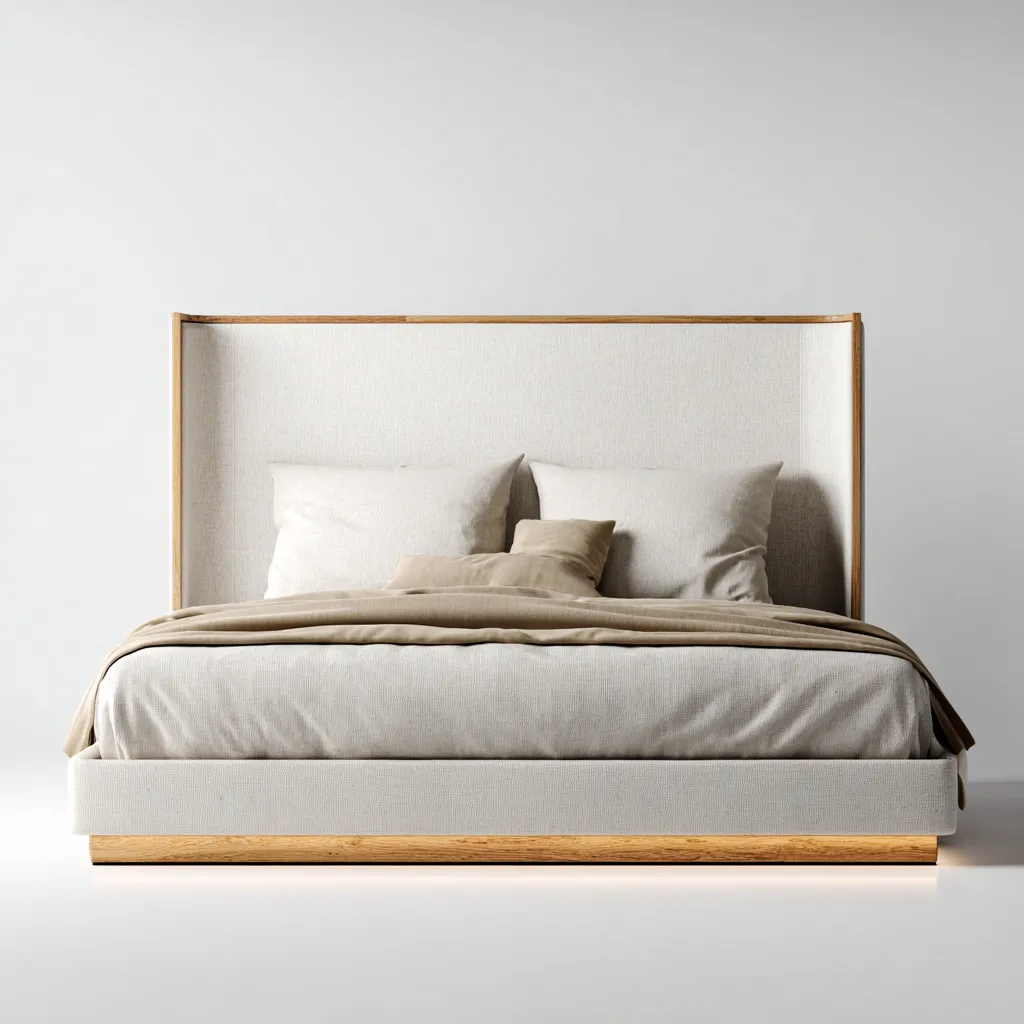 Camas matrimoniales - tapizada en tela - 200x160x125 cm - beige - estilo moderno minimalista-Havenupbay