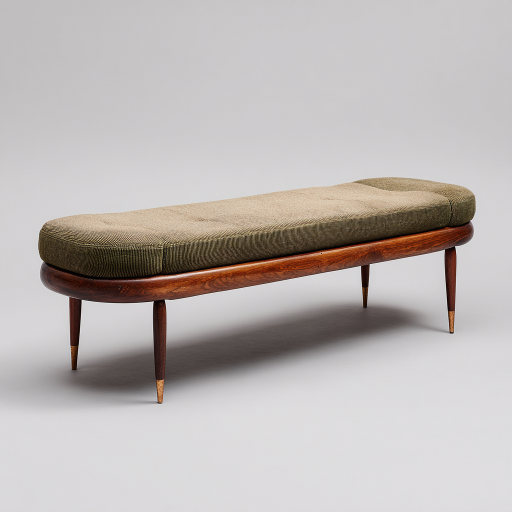 Banco de entrada-tela-madera-158x44x48 cm-verde oliva-nogal oscuro-estilo mid-century-Havenupbay