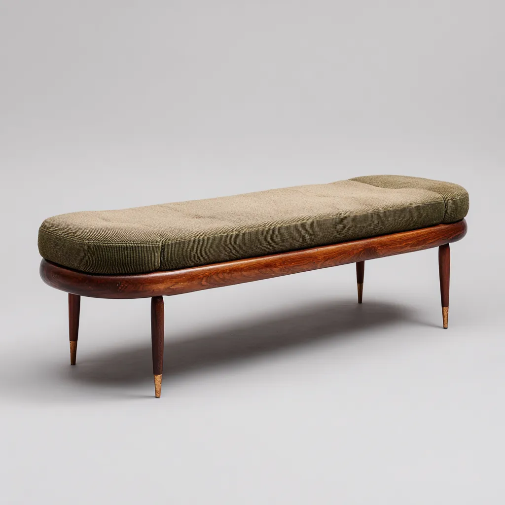 Banco de entrada-tela-madera-158x44x48 cm-verde oliva-nogal oscuro-estilo mid-century-Havenupbay