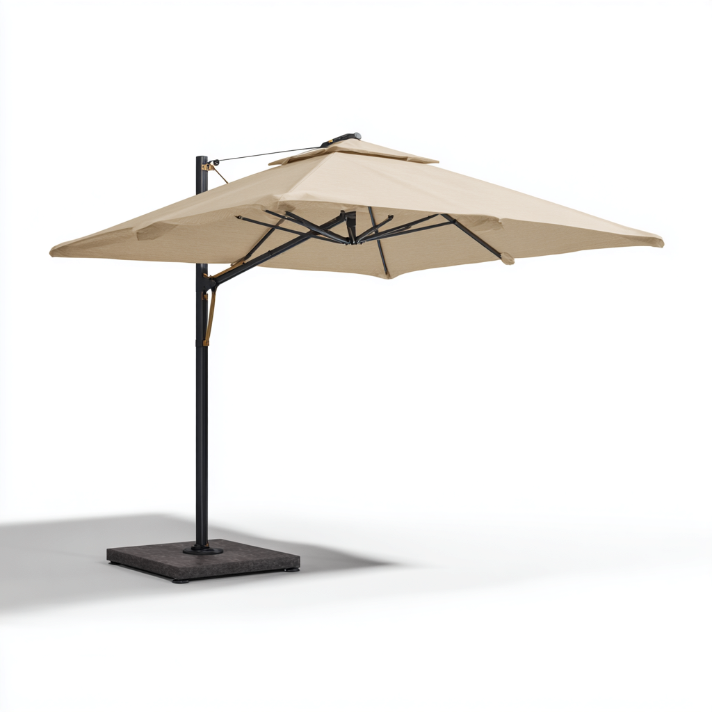 Sombrillas de jardín - poliéster - 320x320x270 cm - beige - estilo moderno con base-Havenupbay