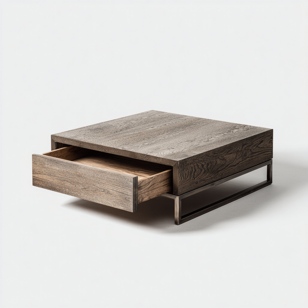 Mesa de centro-madera-metal-85x85x32 cm-marron-gris metalico-diseno moderno-Havenupbay