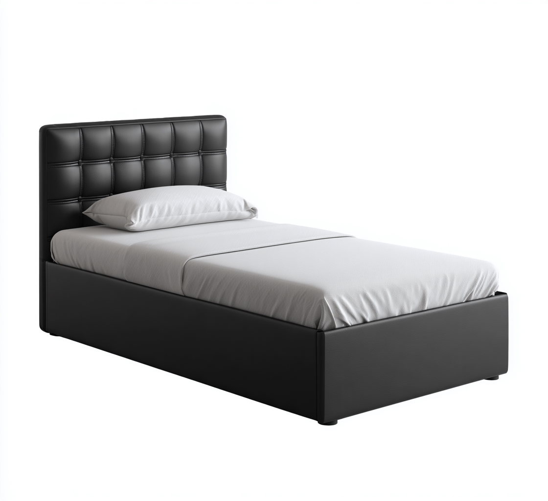 Camas individuales - piel sintética - estructura de madera - 200x100x115 cm - negro - cabecero acolchado moderno-Havenupbay