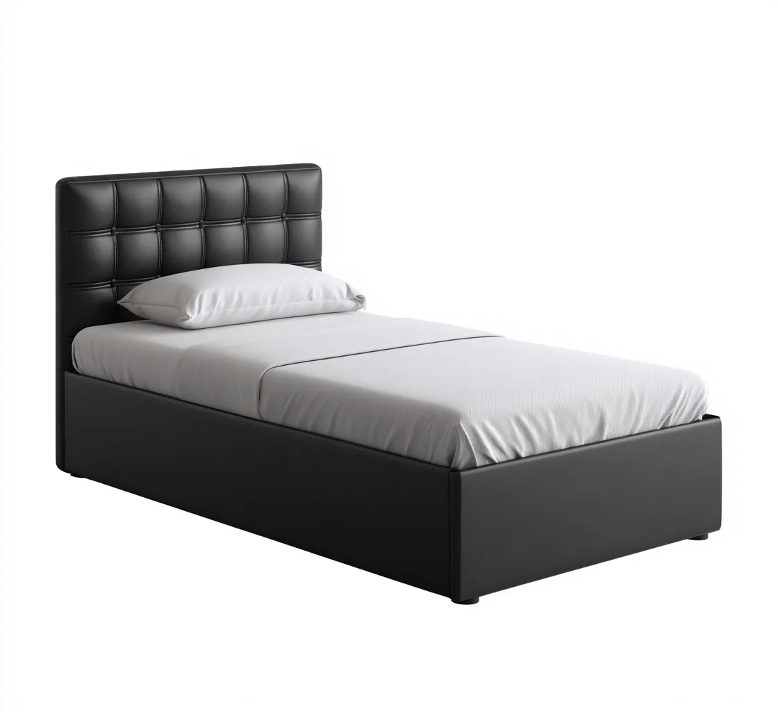 Camas individuales - piel sintética - estructura de madera - 200x100x115 cm - negro - cabecero acolchado moderno-Havenupbay