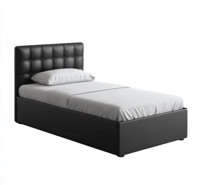 Camas individuales - piel sintética - estructura de madera - 200x100x115 cm - negro - cabecero acolchado moderno-Havenupbay