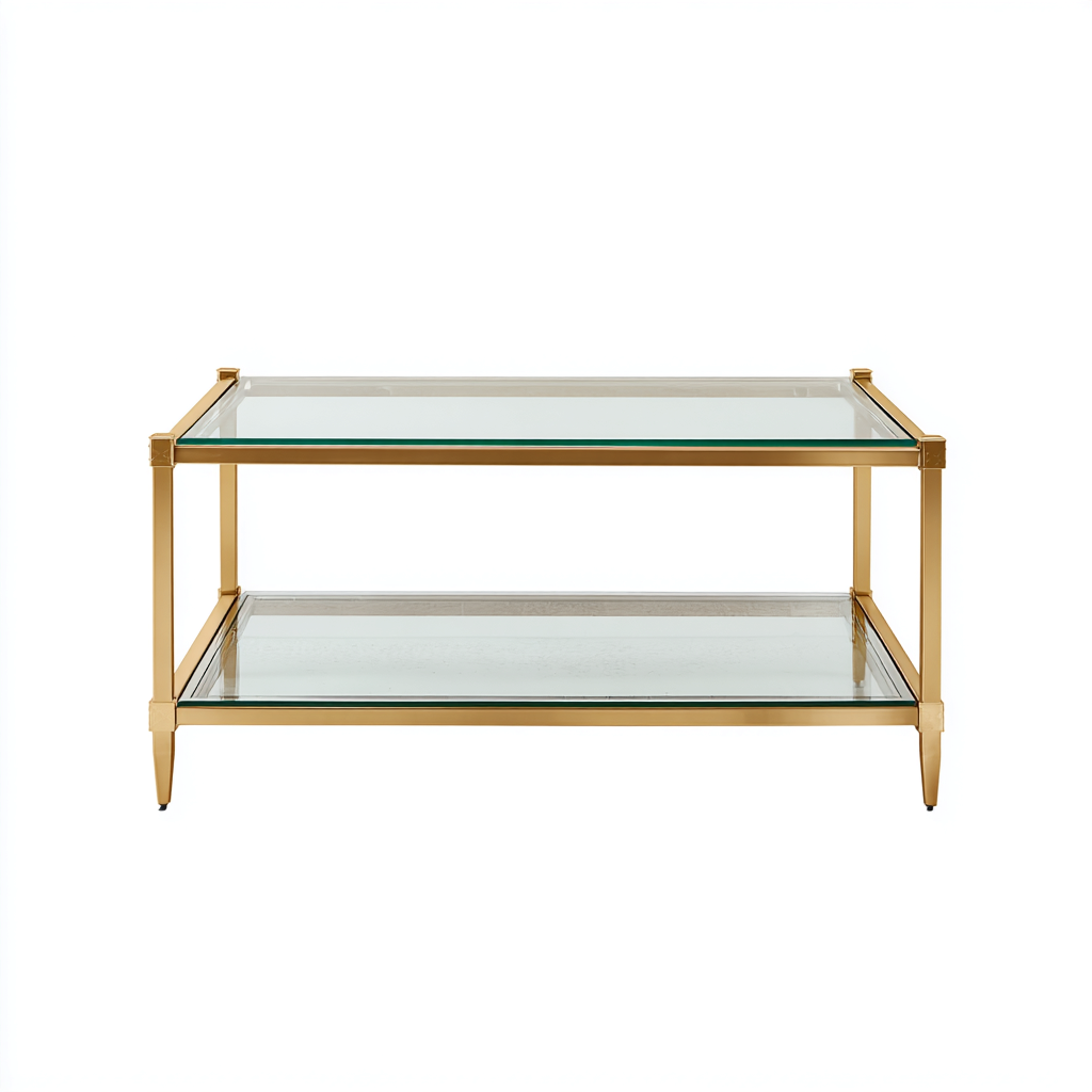 Mesa de centro - vidrio-metal - 100x55x45 cm - transparente-dorado - estilo moderno-Havenupbay