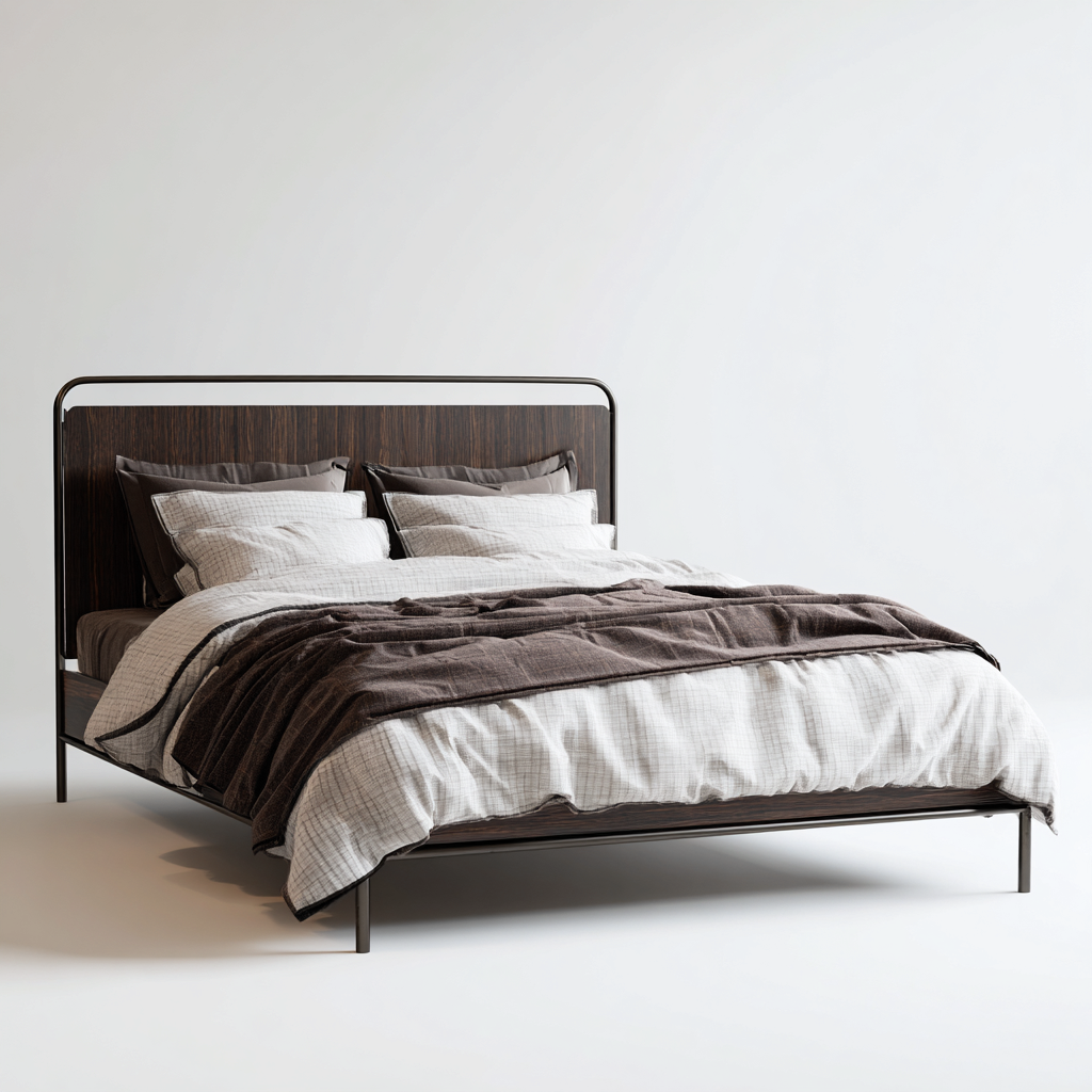 Camas matrimoniales-madera-metal-218x178x112 cm-marrón oscuro-negro-diseño moderno-Havenupbay