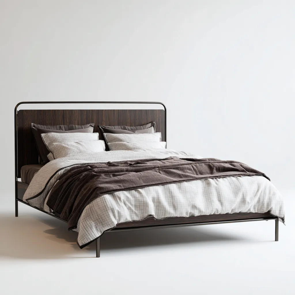 Camas matrimoniales-madera-metal-218x178x112 cm-marrón oscuro-negro-diseño moderno-Havenupbay