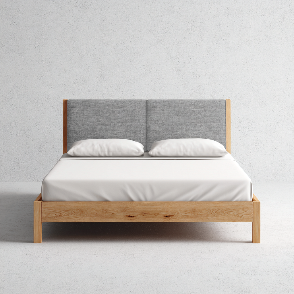Camas matrimoniales - estructura de madera y cabecero tapizado - 200x160x112 cm - roble claro-gris - estilo moderno minimalista-Havenupbay