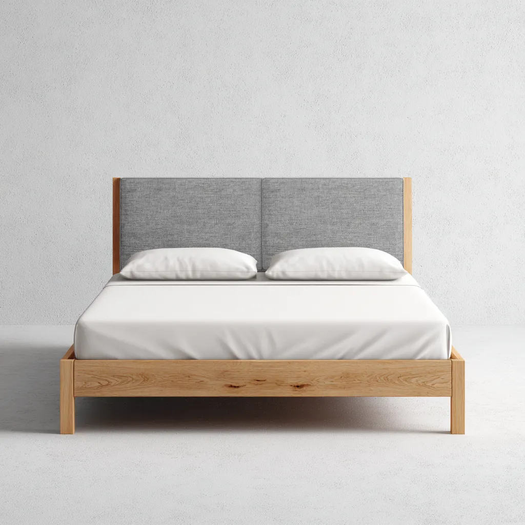 Camas matrimoniales - estructura de madera y cabecero tapizado - 200x160x112 cm - roble claro-gris - estilo moderno minimalista-Havenupbay