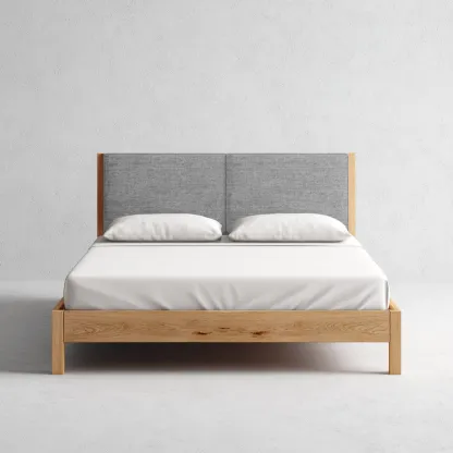 Camas matrimoniales - estructura de madera y cabecero tapizado - 200x160x112 cm - roble claro-gris - estilo moderno minimalista-Havenupbay